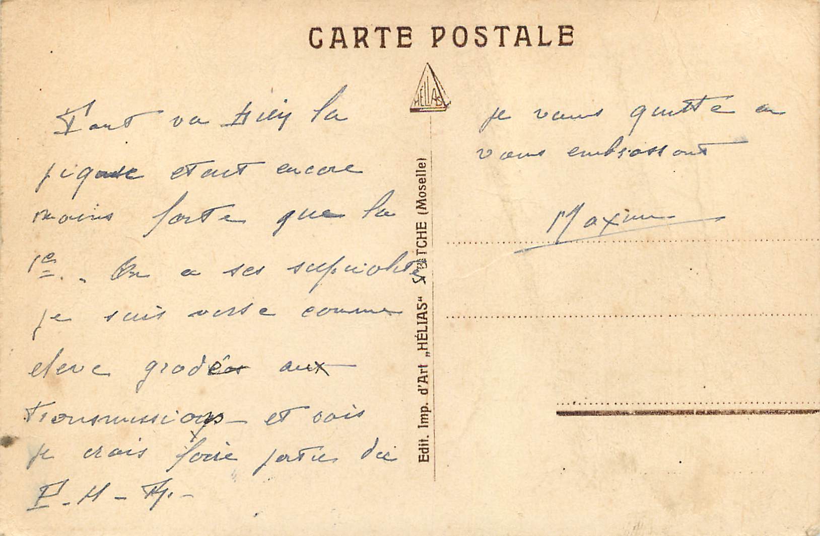 Artillerie portée — Batterie pendant le tir — Imp. d'Art. HÉLIAS, Strasbourg — Rückseite