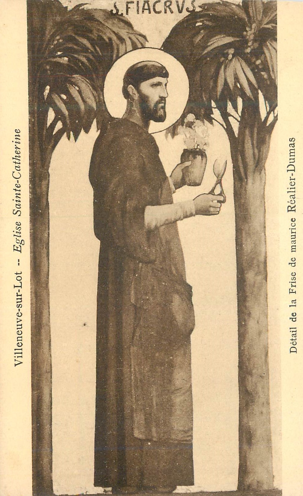 Saint Fiacre — Détail de la fresque de l'église Sainte-Catherine de Villeneuve-sur-Lot — Réalier-Dumas