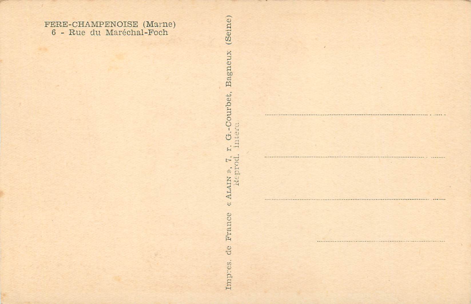 CPA Fere Champenoise (Marne) 6 Rue Du Marechal Foch — Back