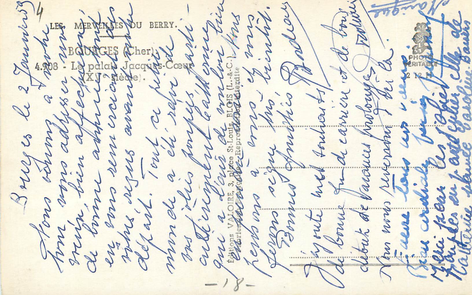 CPM Les Merveilles du Berry Bourges (Cher) Le Palais Jacques Coeur (XVe Siecle) — Back