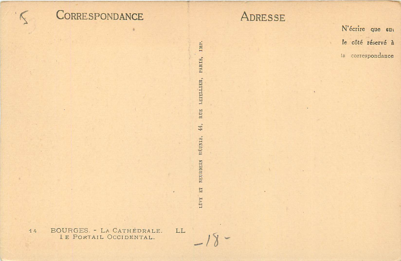 CPA Bourges La Cathedrale Le Portail Occidental — Verso