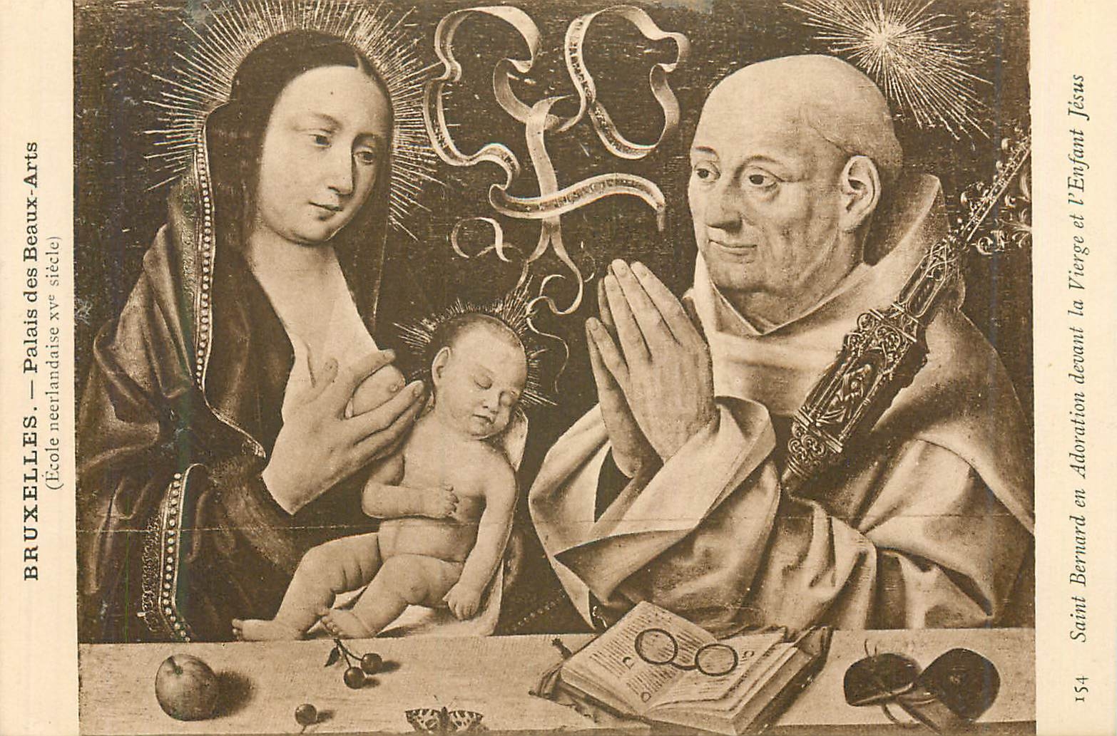 CPA Bruxelles Palais des Beaux Arts (Ecole Neerlandaise XVe S) St Bernard en Adoration devant la Vierge et l'Enfant Jesu