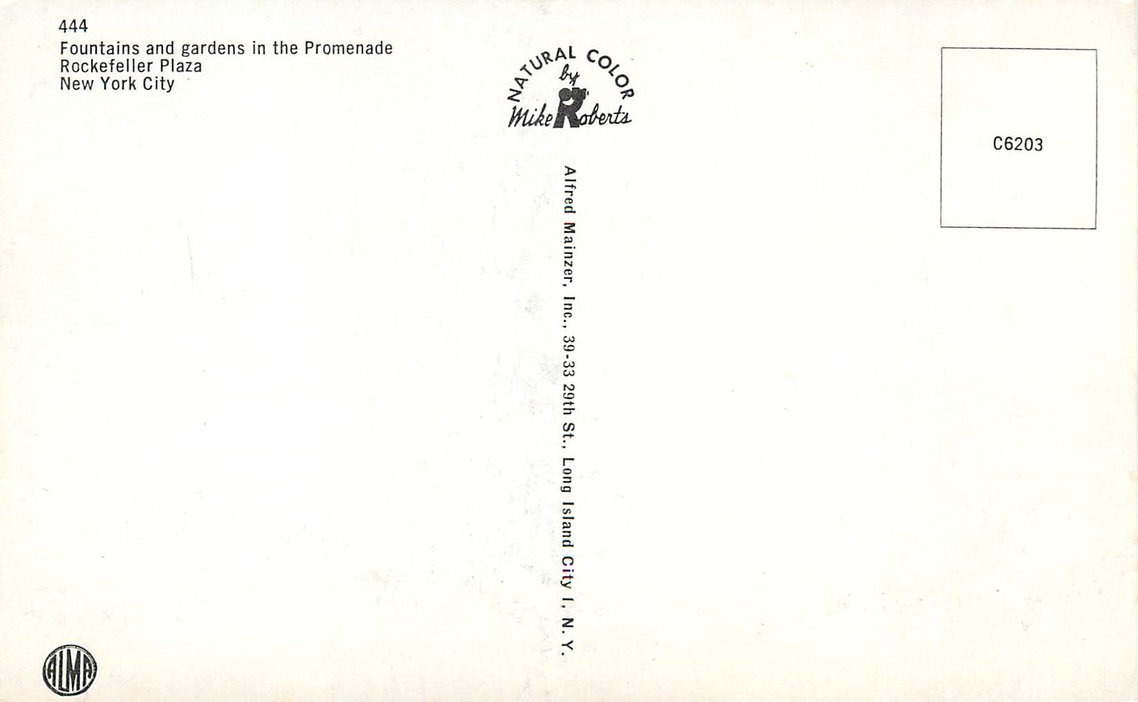 CPM Fontains and Gardens in the Promenade Rockefeller Plaza New York City — Back