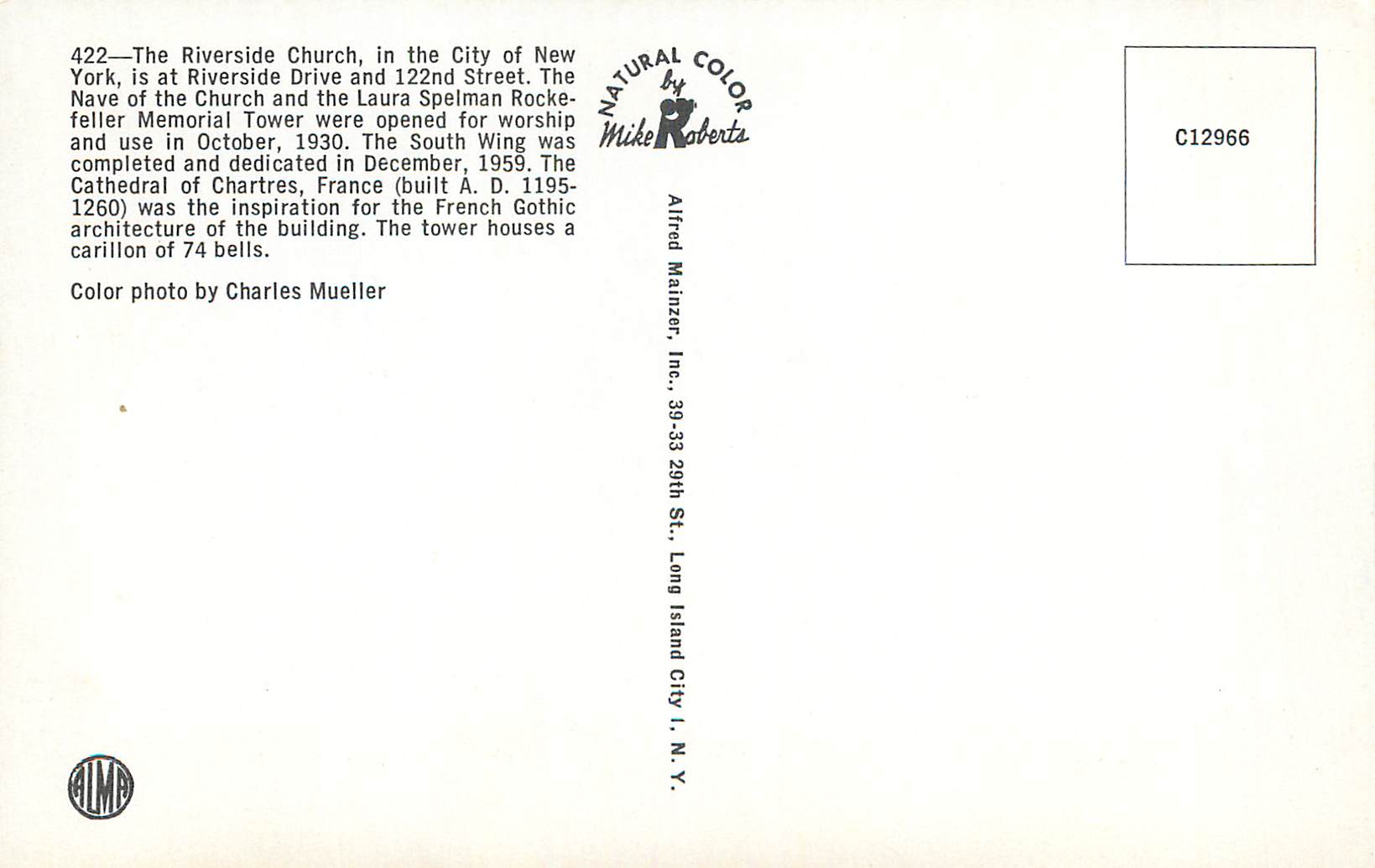 CPM The Riverside Church in the City of New York — Back