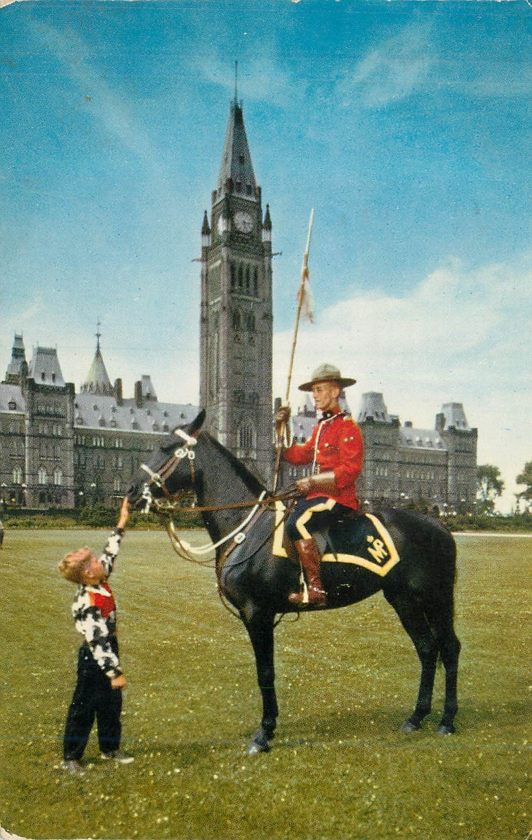 CPM Mountie at Peace Tower With Boy in Cowboy Costume