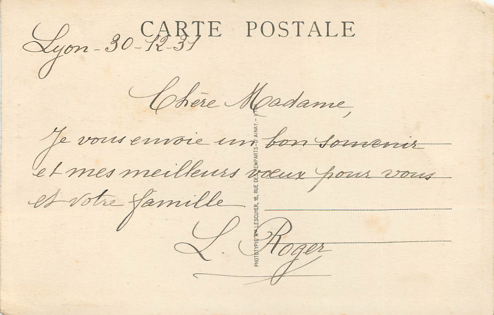 CPA Lyon artistique Monument de la Republique — Verso