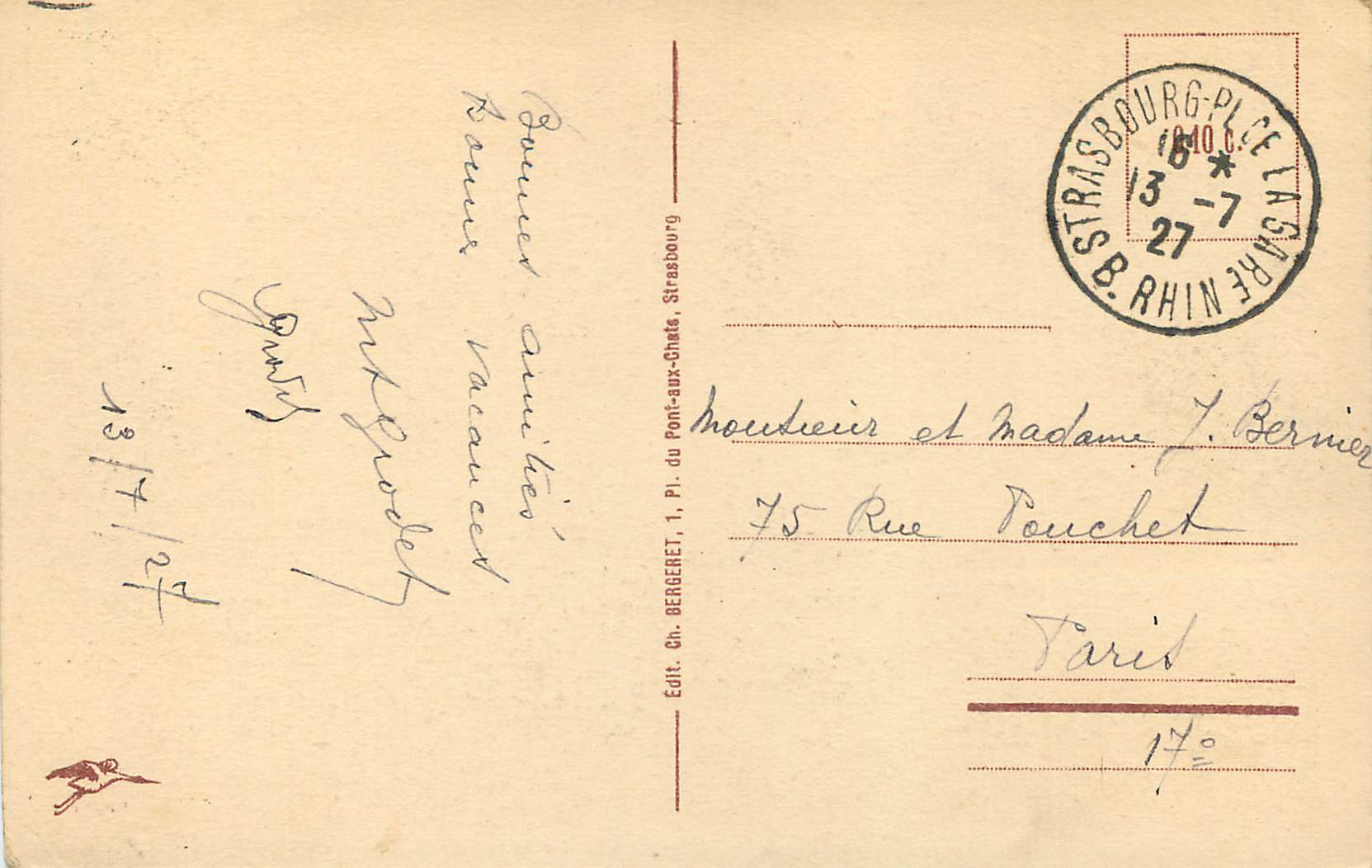 CPA Strasbourg Pont du Chemin de fer sur le Rhin — Rückseite