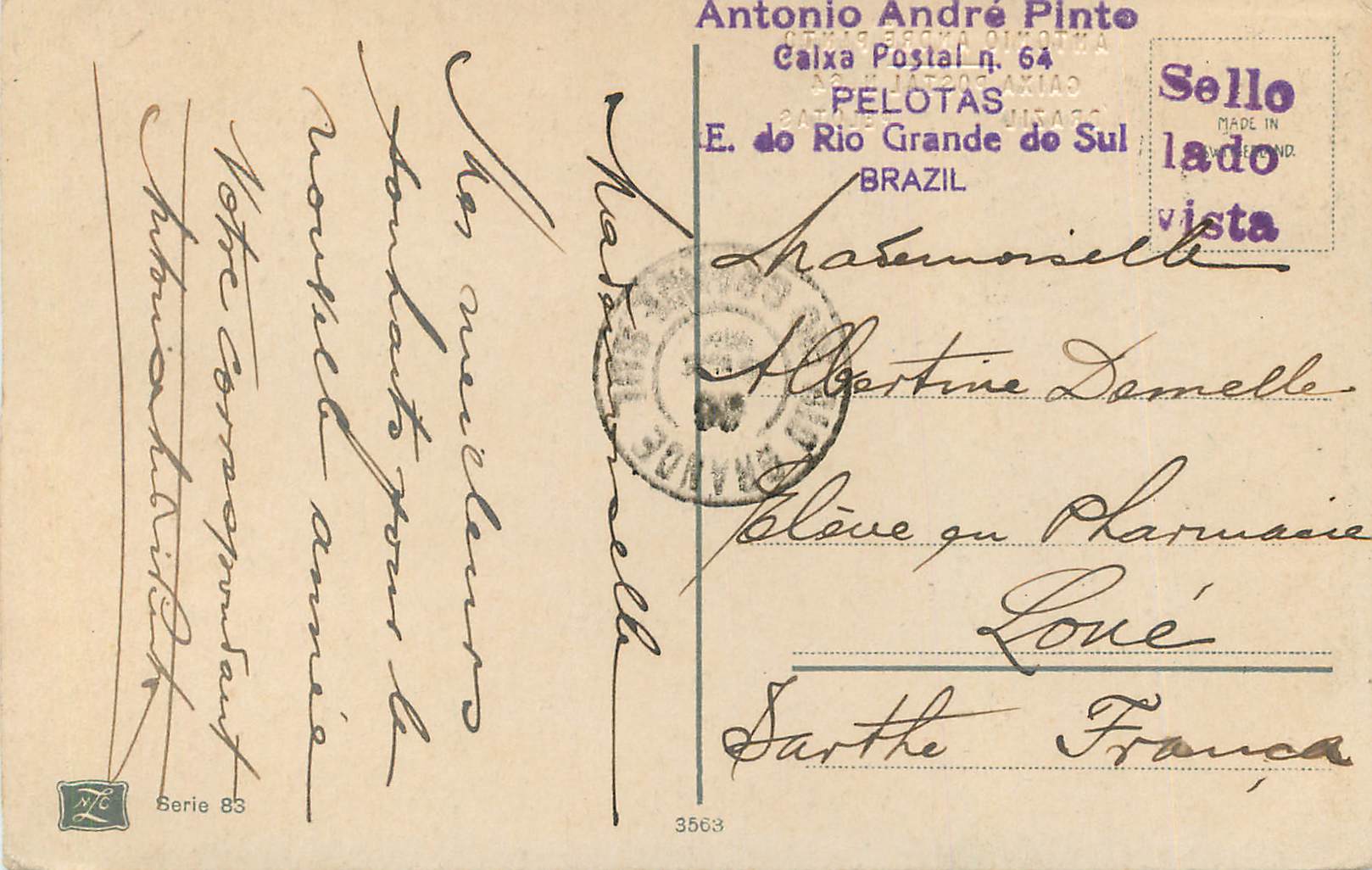 CPA Antonio Andre Pinte Caixa Postal Pelotas Rio Grande de Sul Brazil — Rückseite