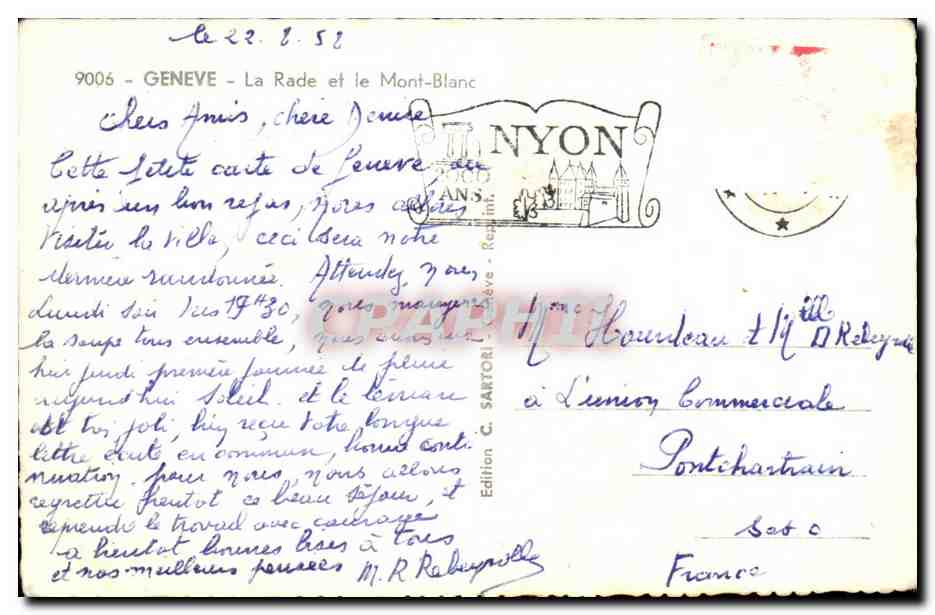 La Rade et le Mont-Blanc — vue panoramique — Edition C. SARTORI, Nyon — Rückseite