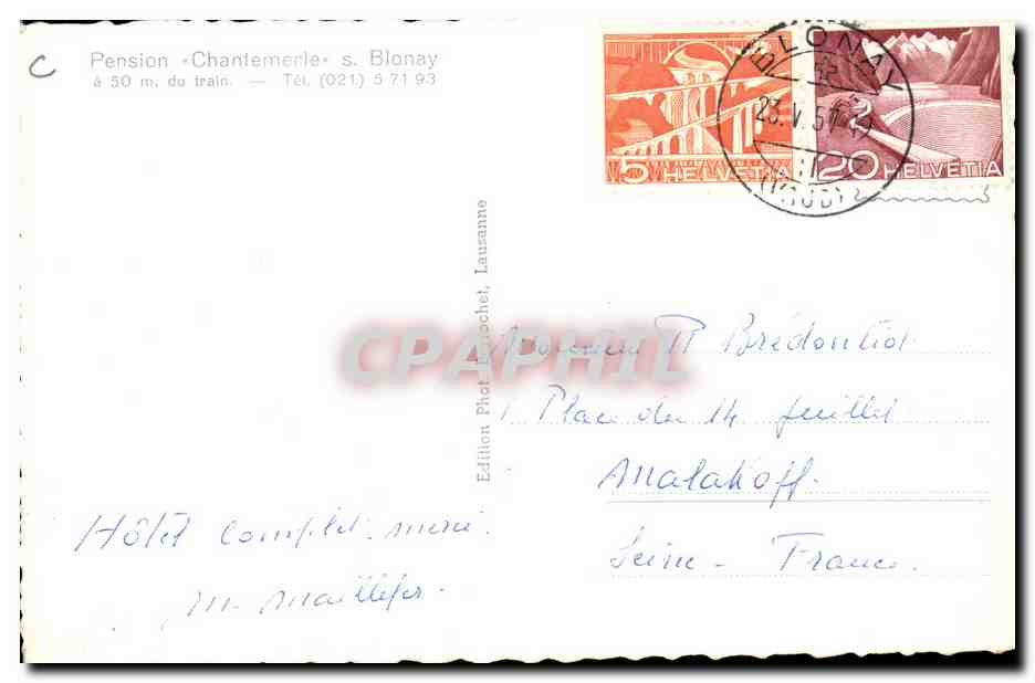 CPSM Suisse Chanternerie s Blonay Pension — Rückseite