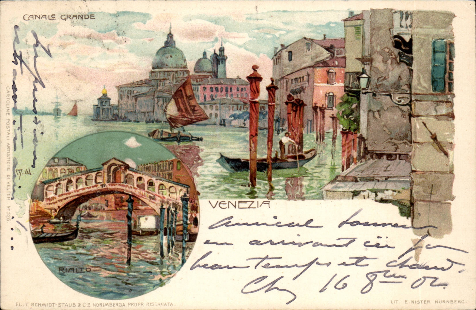 Canal Grande en Venecia — vista del Rialto — editorial Schmidt-Staub & Cie, Nurnberg, n° 263