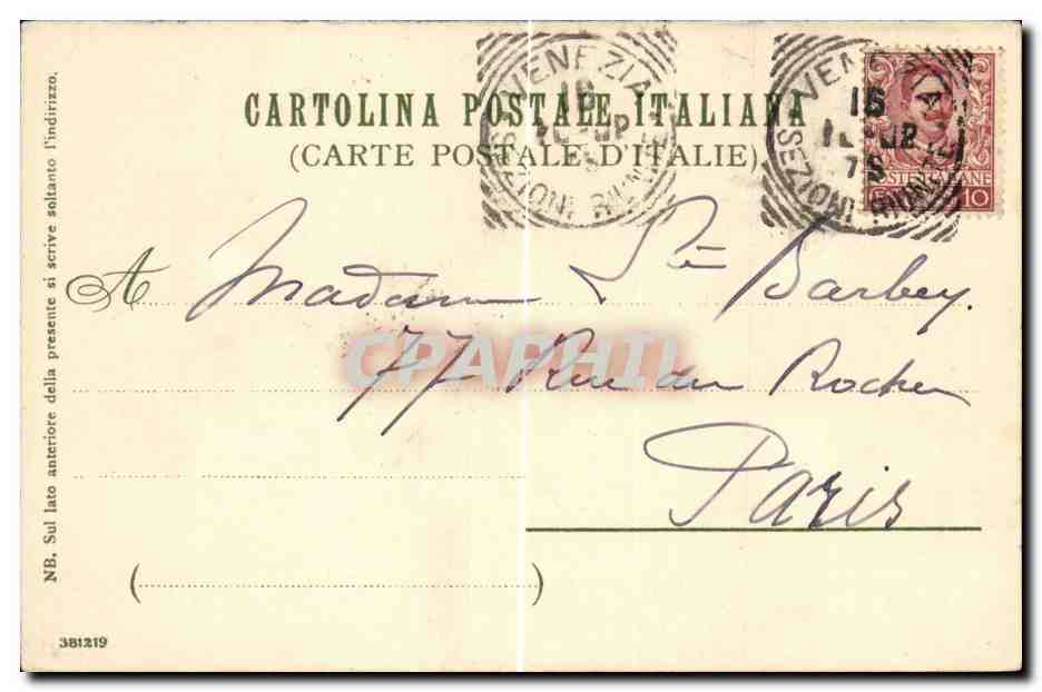 Canal Grande en Venecia — vista del Rialto — editorial Schmidt-Staub & Cie, Nurnberg, n° 263 — Reverso