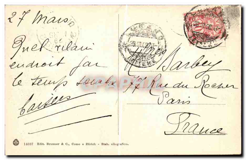 CPA Suisse Lugano Grand hotel du parc — Rückseite