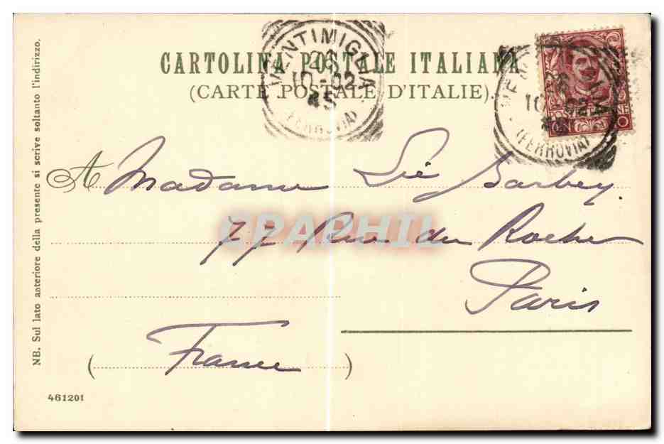 CPA italie Italia Ventimiglia  — Rückseite