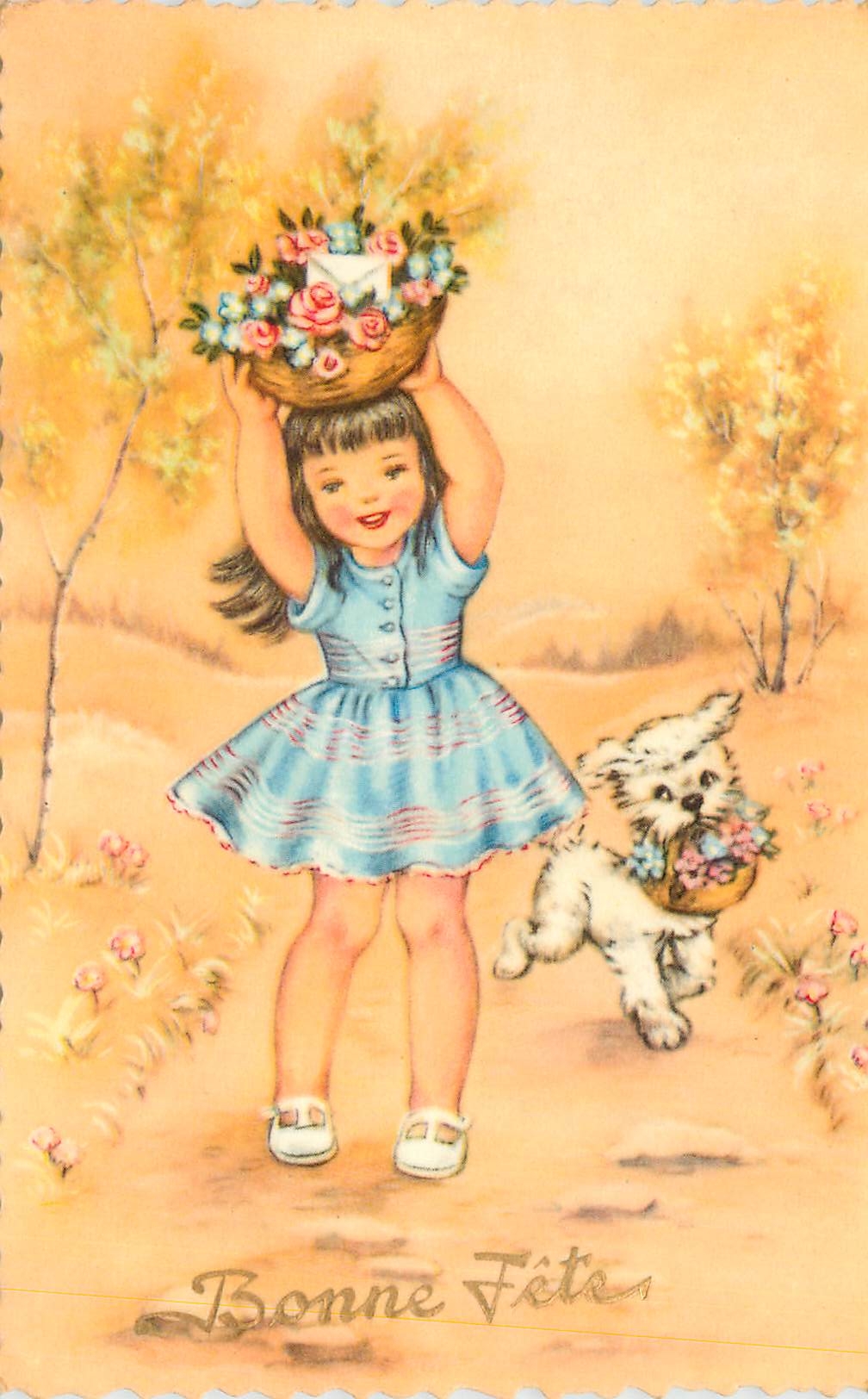 CPA Bonne Fete Enfant Chien