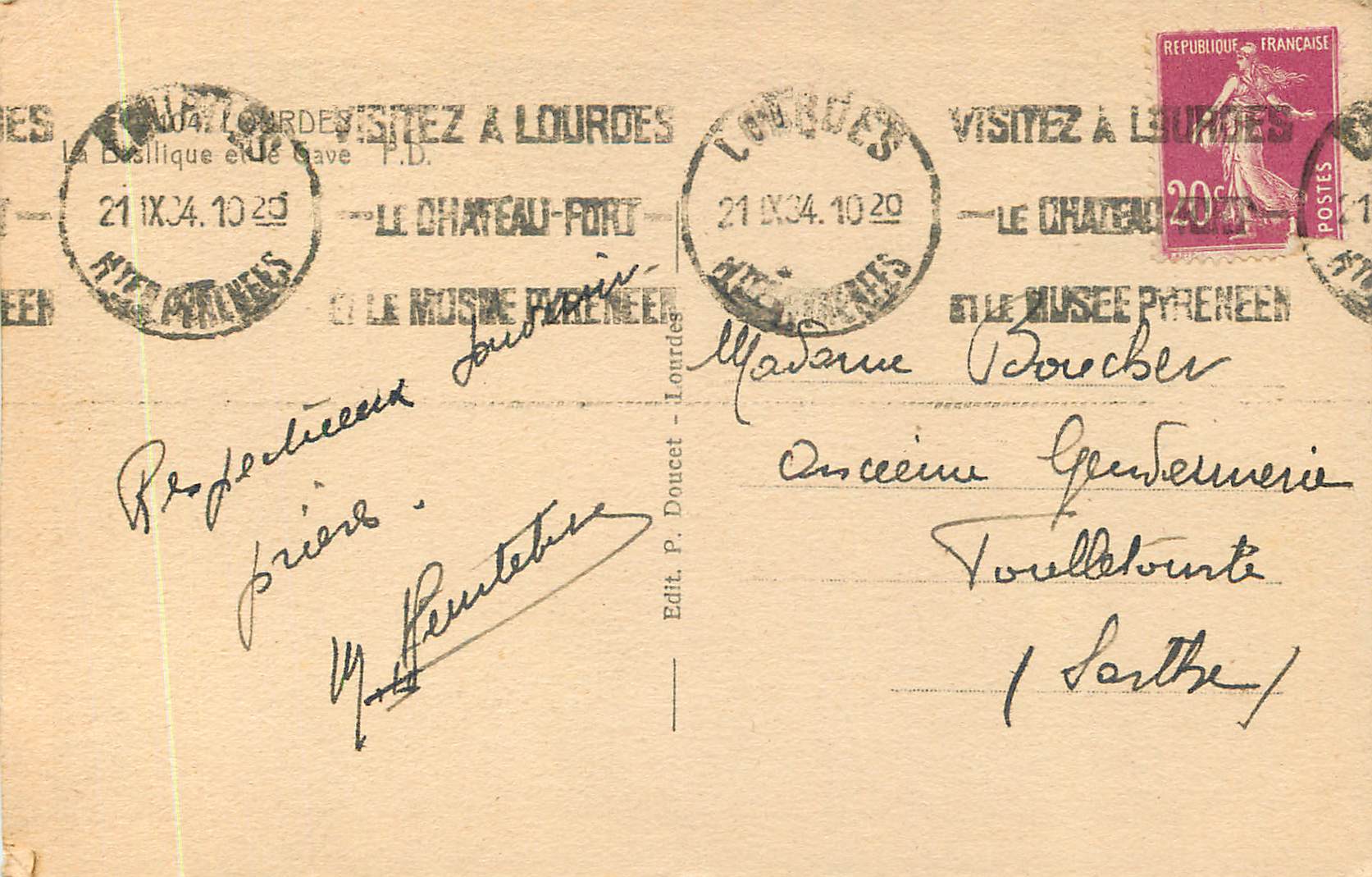 CPA Lourdes La Basilique et le Gave PD — Verso