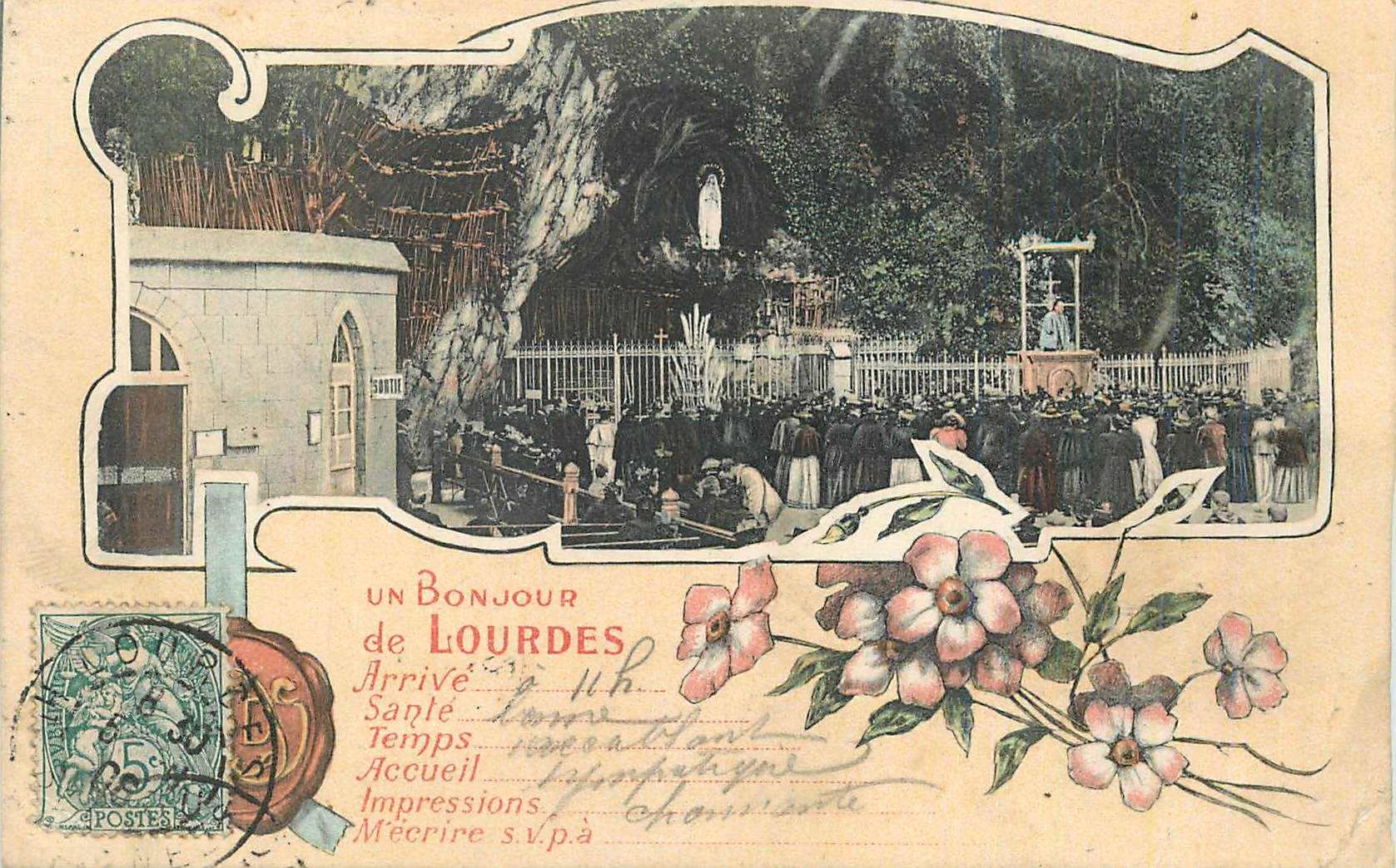 CPA Un Bonjour de Lourdes Arrive Saple Temps Acceuil