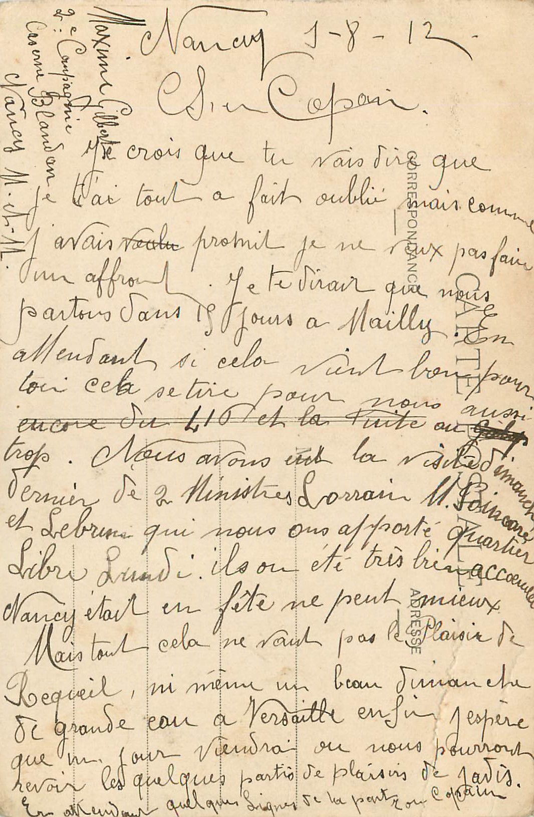 CPA Nancy L'Hemicycle de la Carriere et le Palais du Gouvernement — Verso