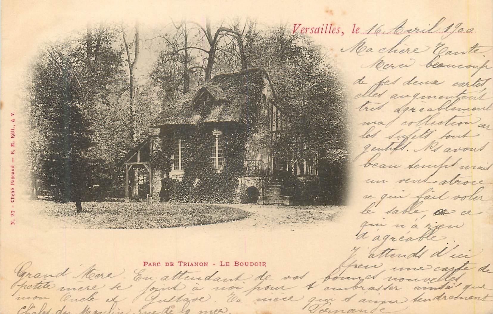 Parc de Trianon - Le Boudoir — cliché Pascend, éditeur E. M. Edit. A.V., n°27