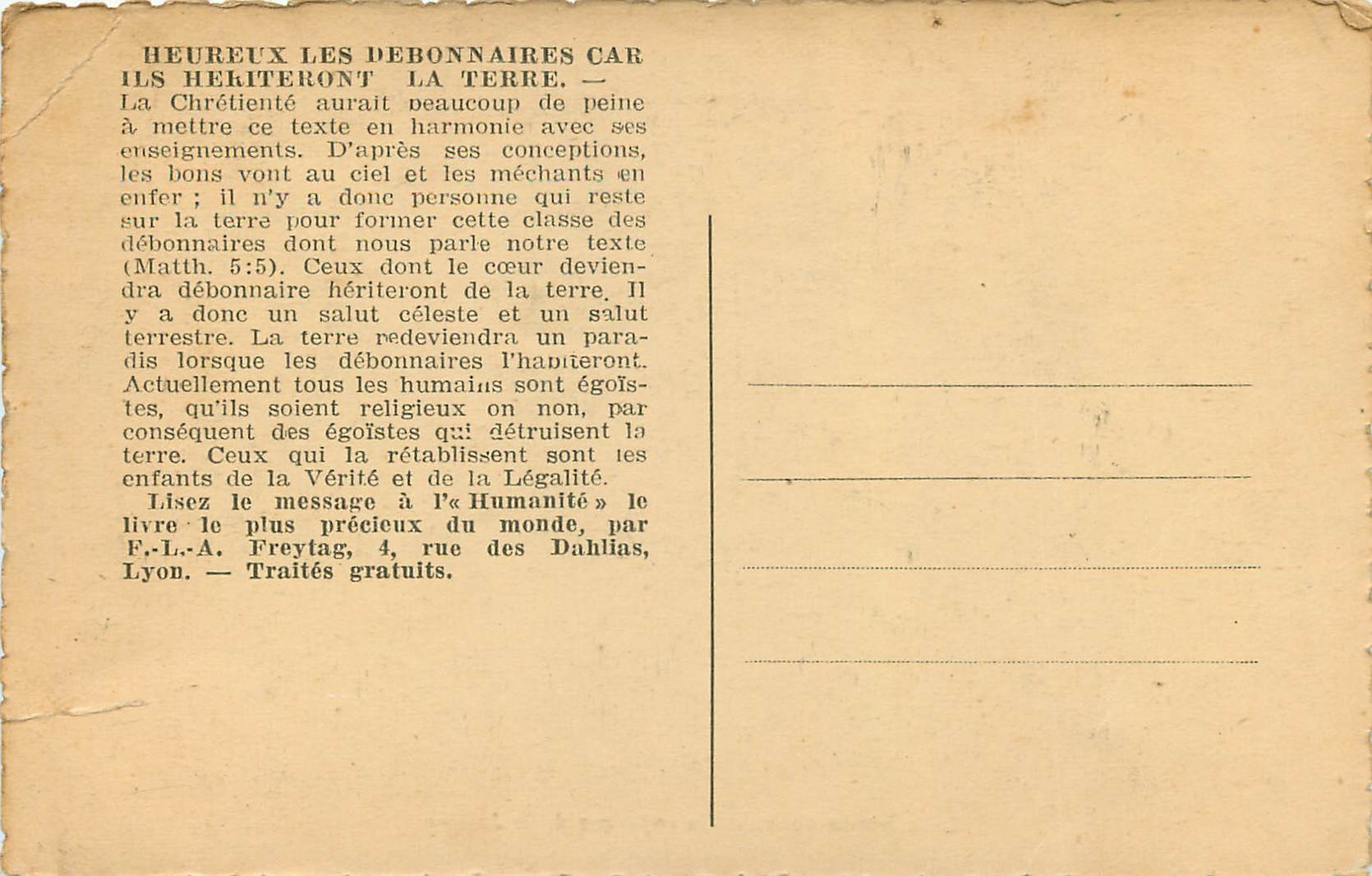 CPA La Bonne Nouvelle du Royaume de la Justice Jesus Christ — Verso