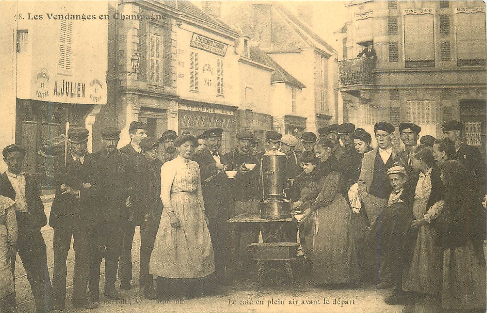 REPRO Les Vendages en Champagne le Cafe en Plaine Aire Avant le Depart