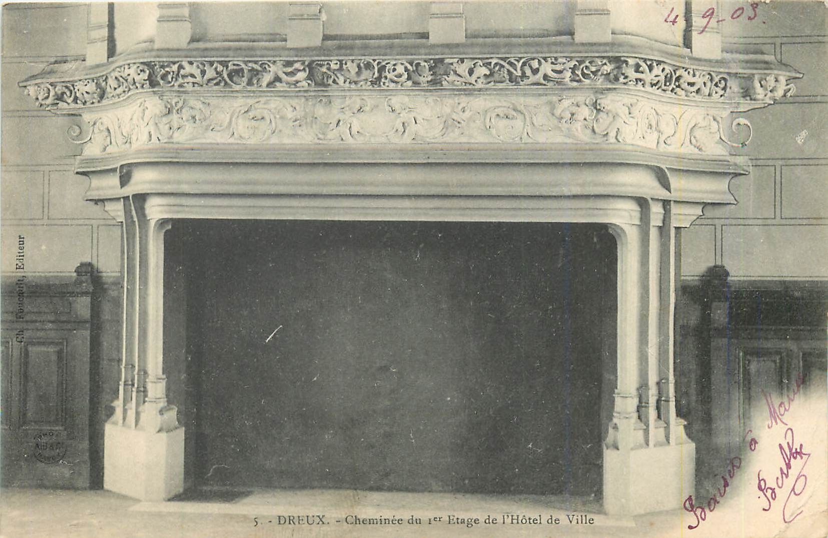 Dreux — Cheminée du 1er Étage de l'Hôtel de Ville — Éditeur G. Boucher