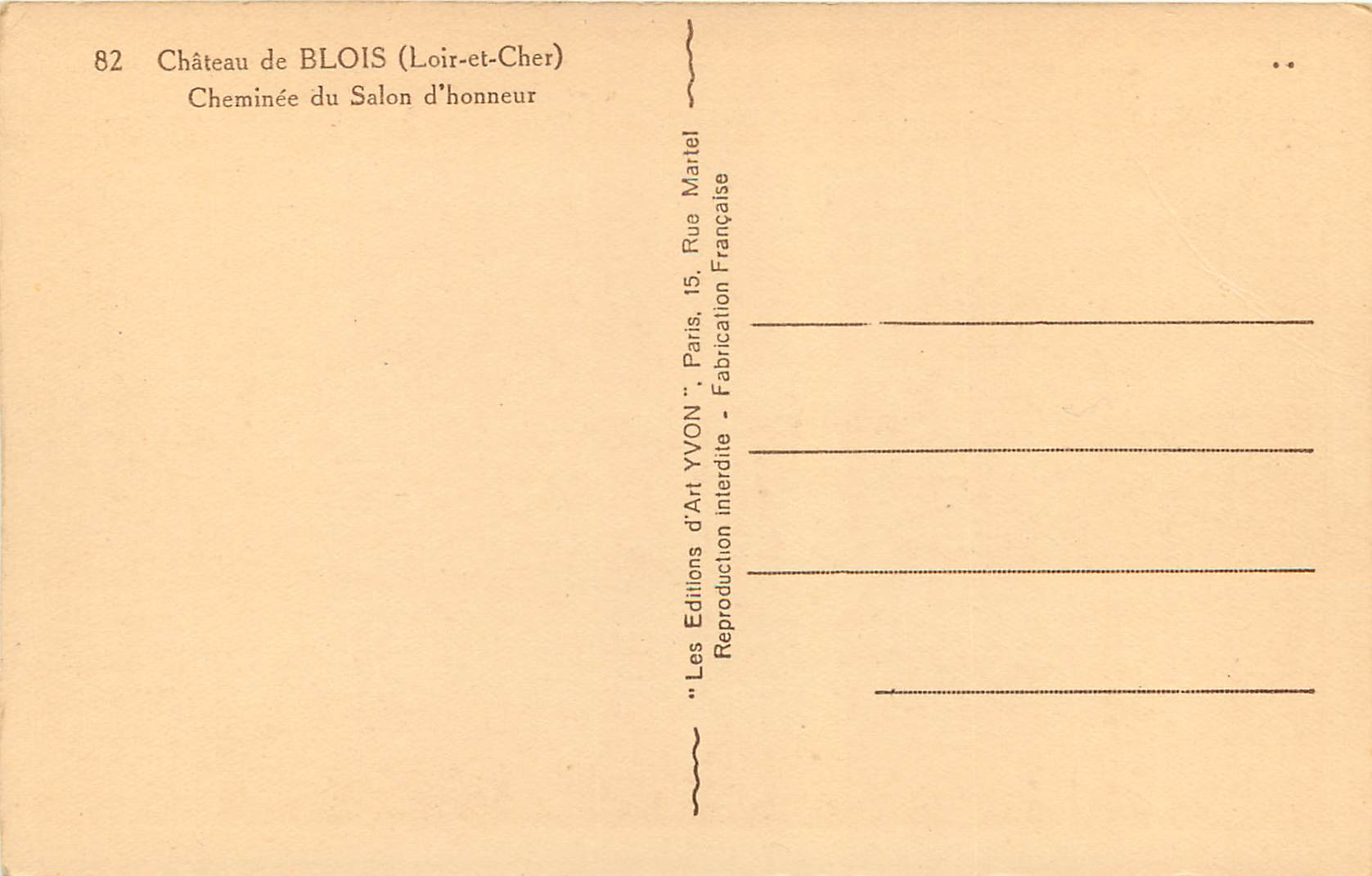 CPA Chateau de Blois (Loir et Cher) Cheminee du Salon d'Honneur — Verso