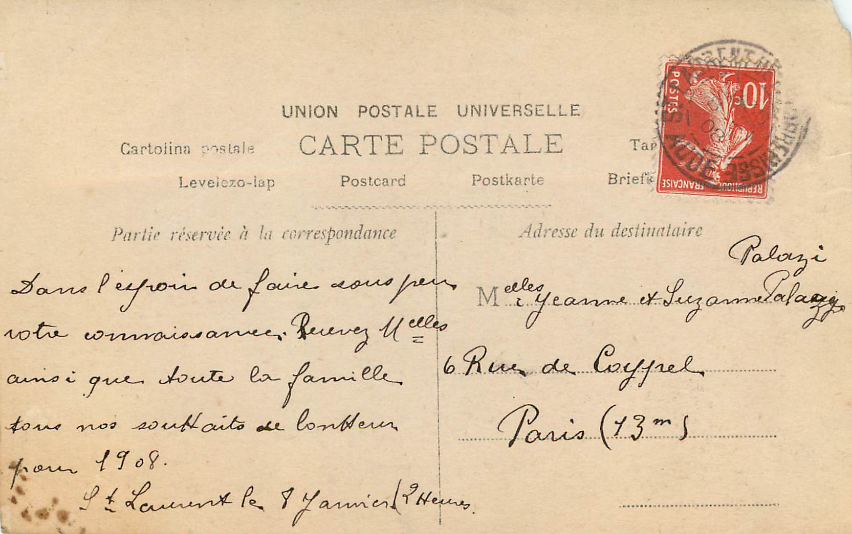 CPA De Voisin — Rückseite