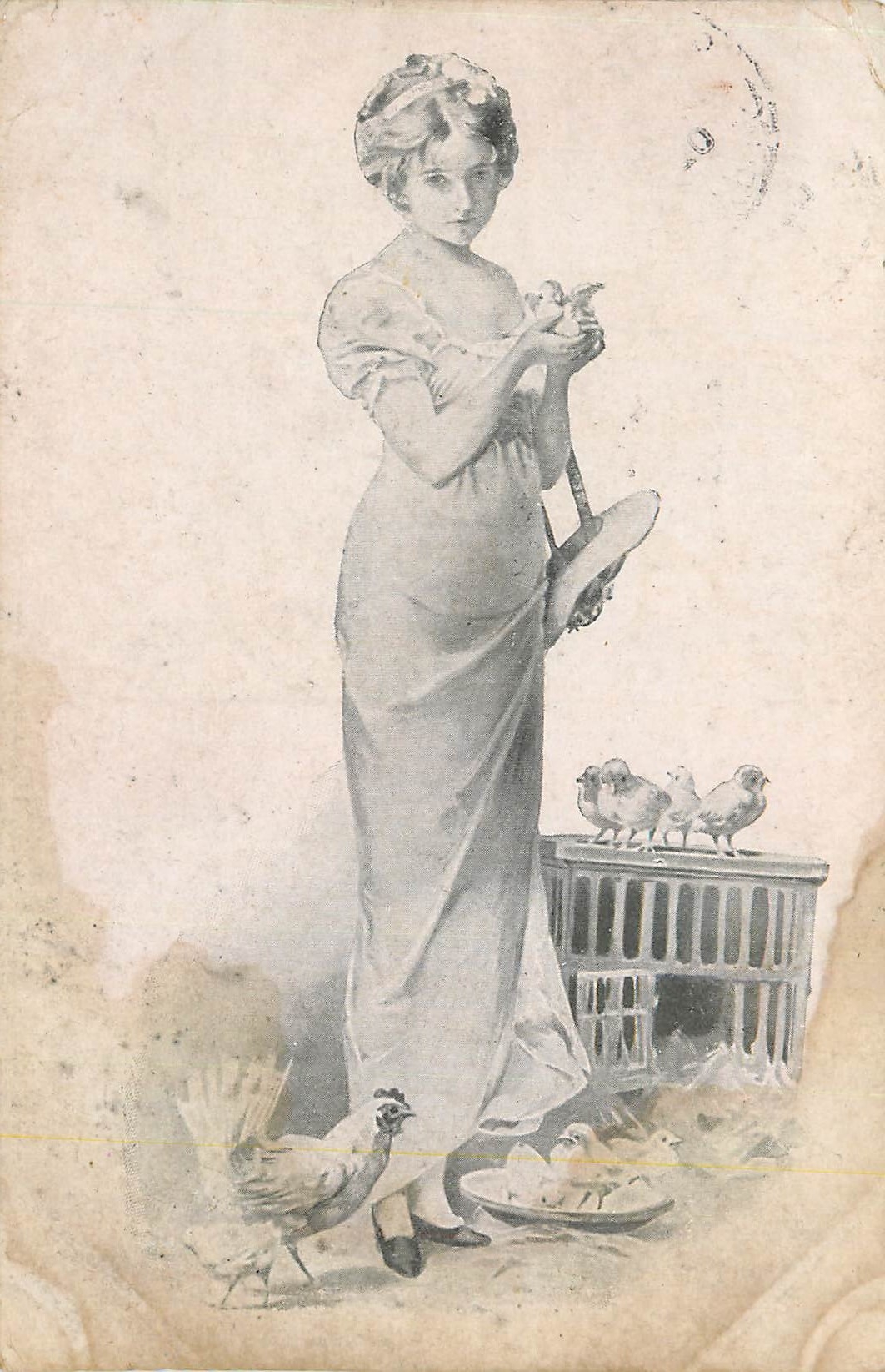CPA Femme Poules