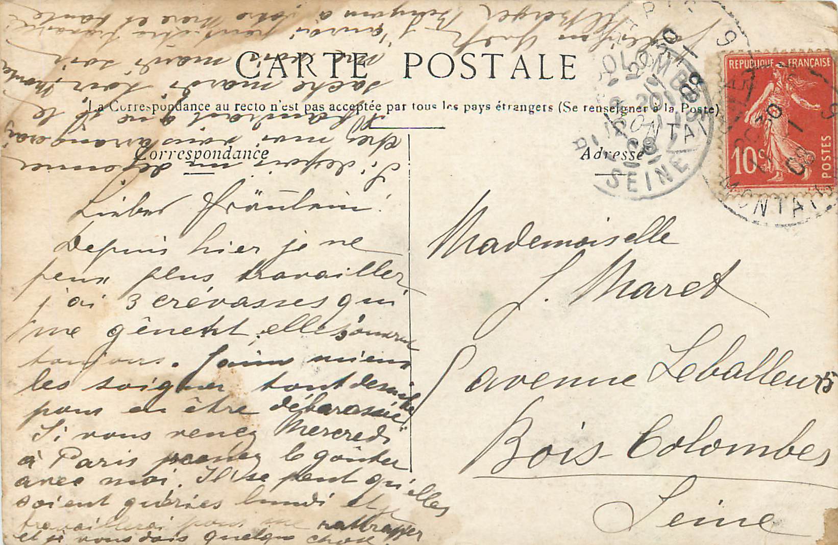 CPA Femme Poules — Verso