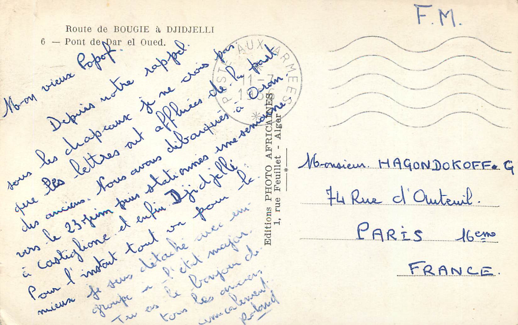 CPM Route de Bougie a Djidjelli Pont de Dar el Oued — Rückseite