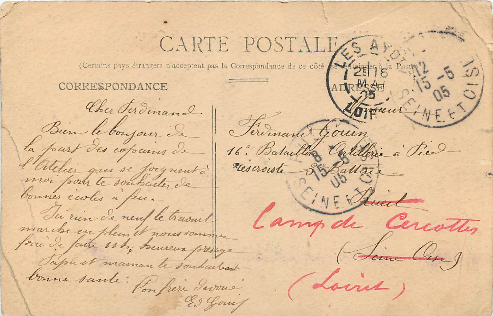 CPA Le Mans L'Avenue Thiers Prise de la Cour de Gare — Rückseite