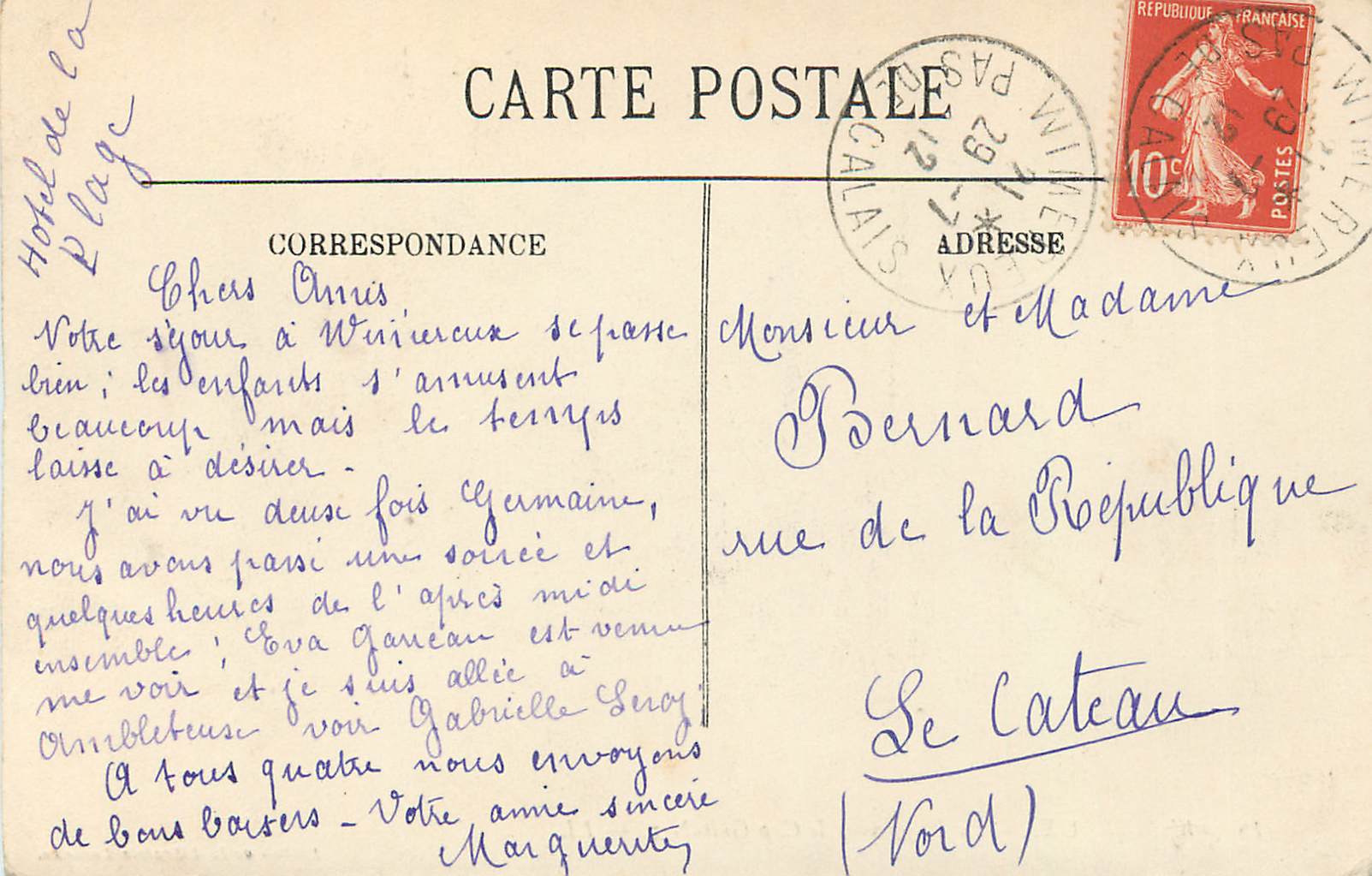 Wimereux — La Plage vers le Cap Gris-Nez — Edition de la Librairie Lorenza — Verso