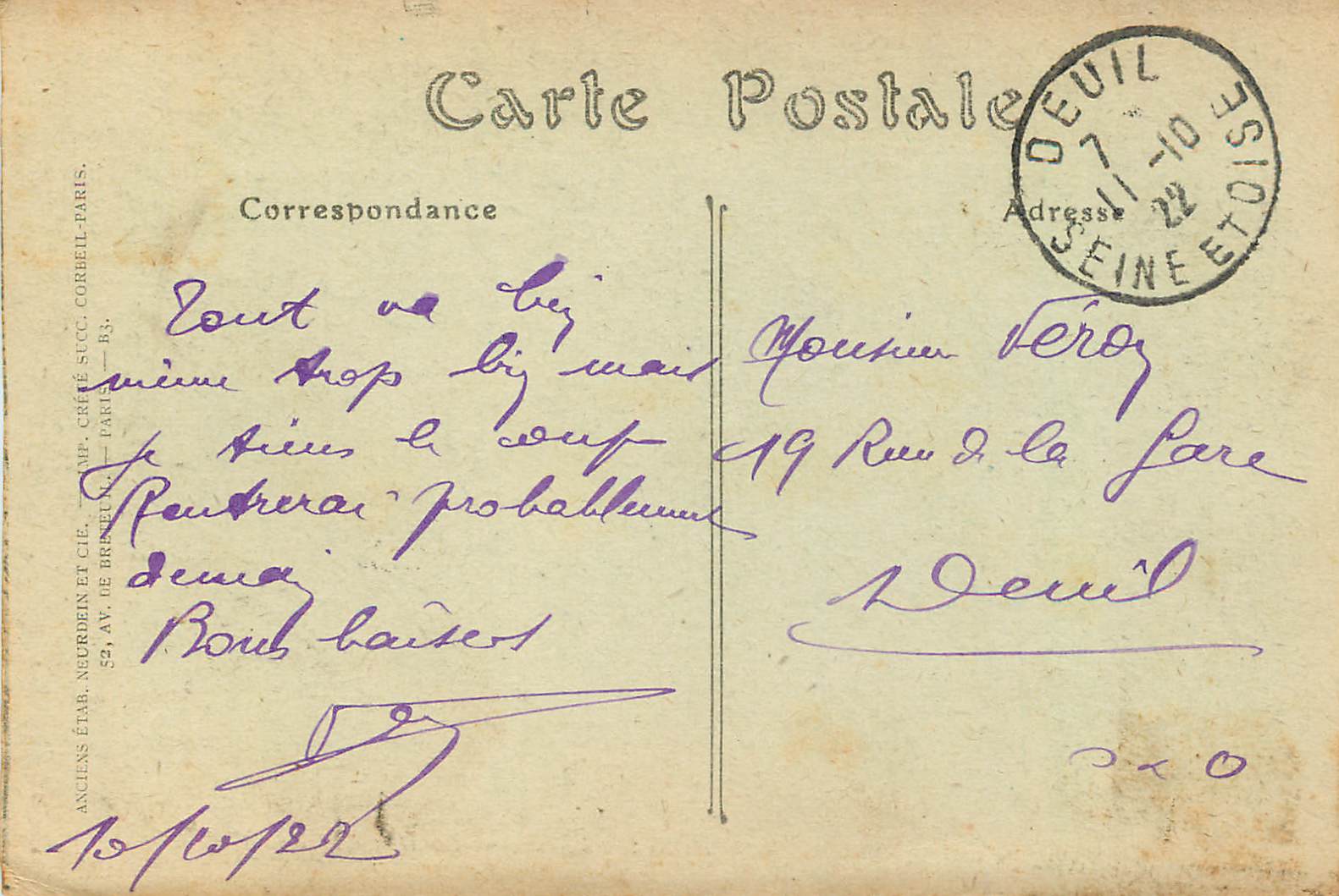 CPA Berck Plage La Rue des Bains — Verso