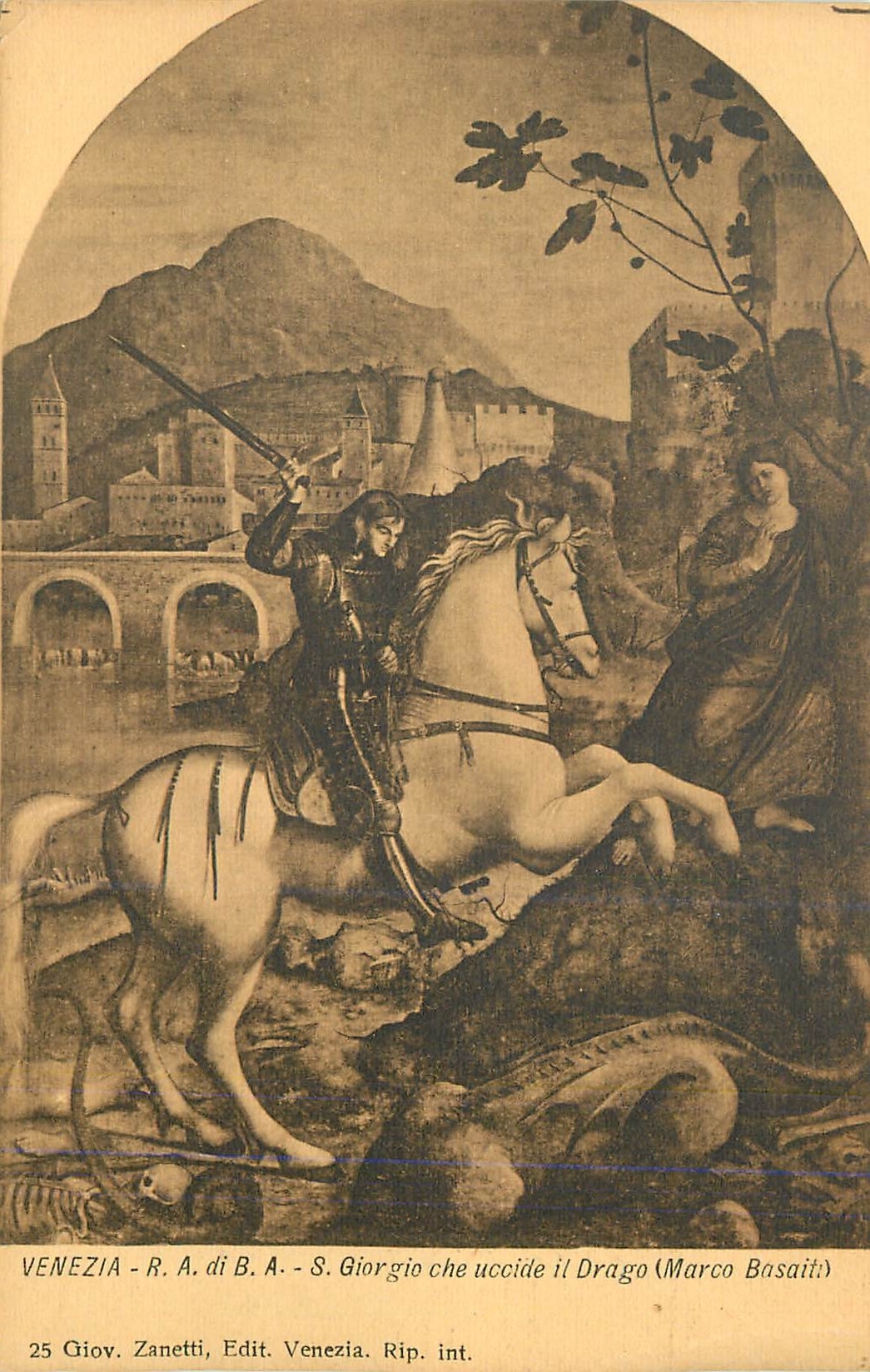 Venezia - S. Giorgio che uccide il Drago (Marco Basaiti) — reproduction d'une peinture — édit. Giovan Zanetti, n°25