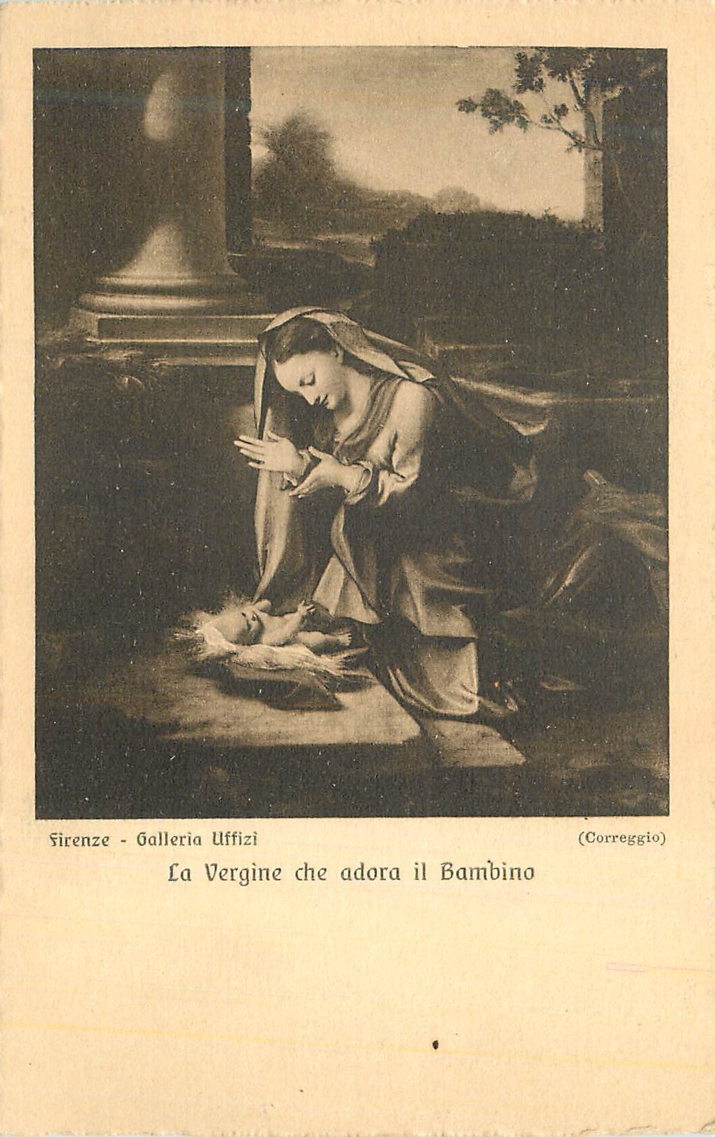 Sienne - Galleria degli Uffizi — La Vierge qui adore le Bambin (Corrégio)