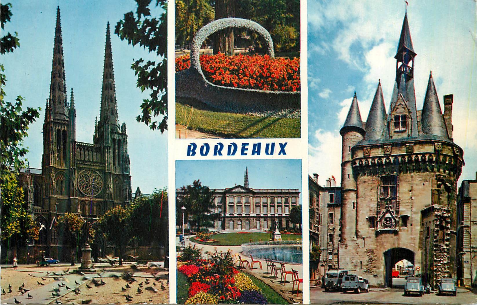 CPM Bordeaux (Gironde) La Cathedrale Saint Andre Le Panier Fleuri L'Hotel de Ville Porte Cailhau