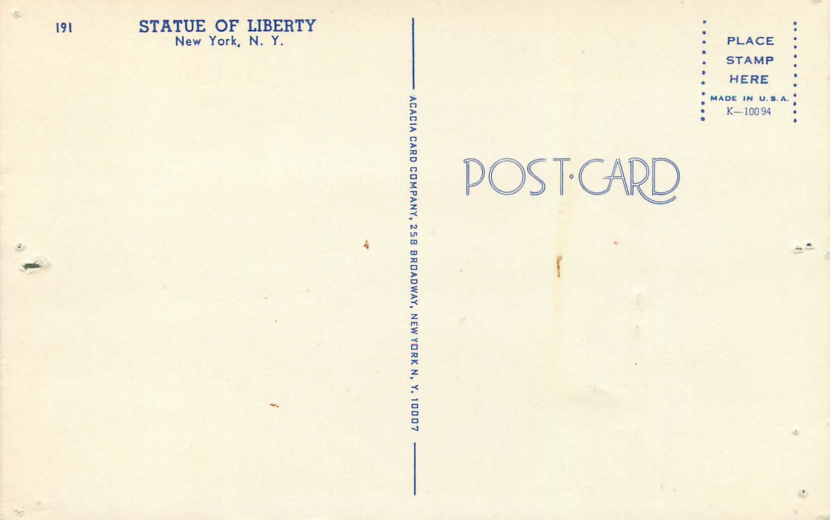 CPM Statue of Liberty New York — Back