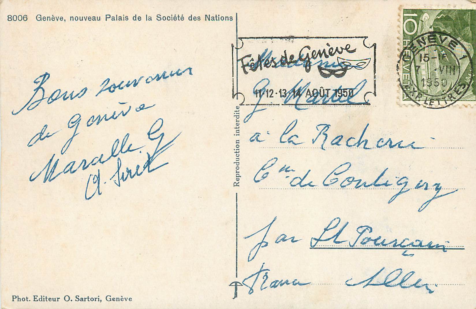 CPM Geneve Nouveau Palais de la Societe des Nations — Verso