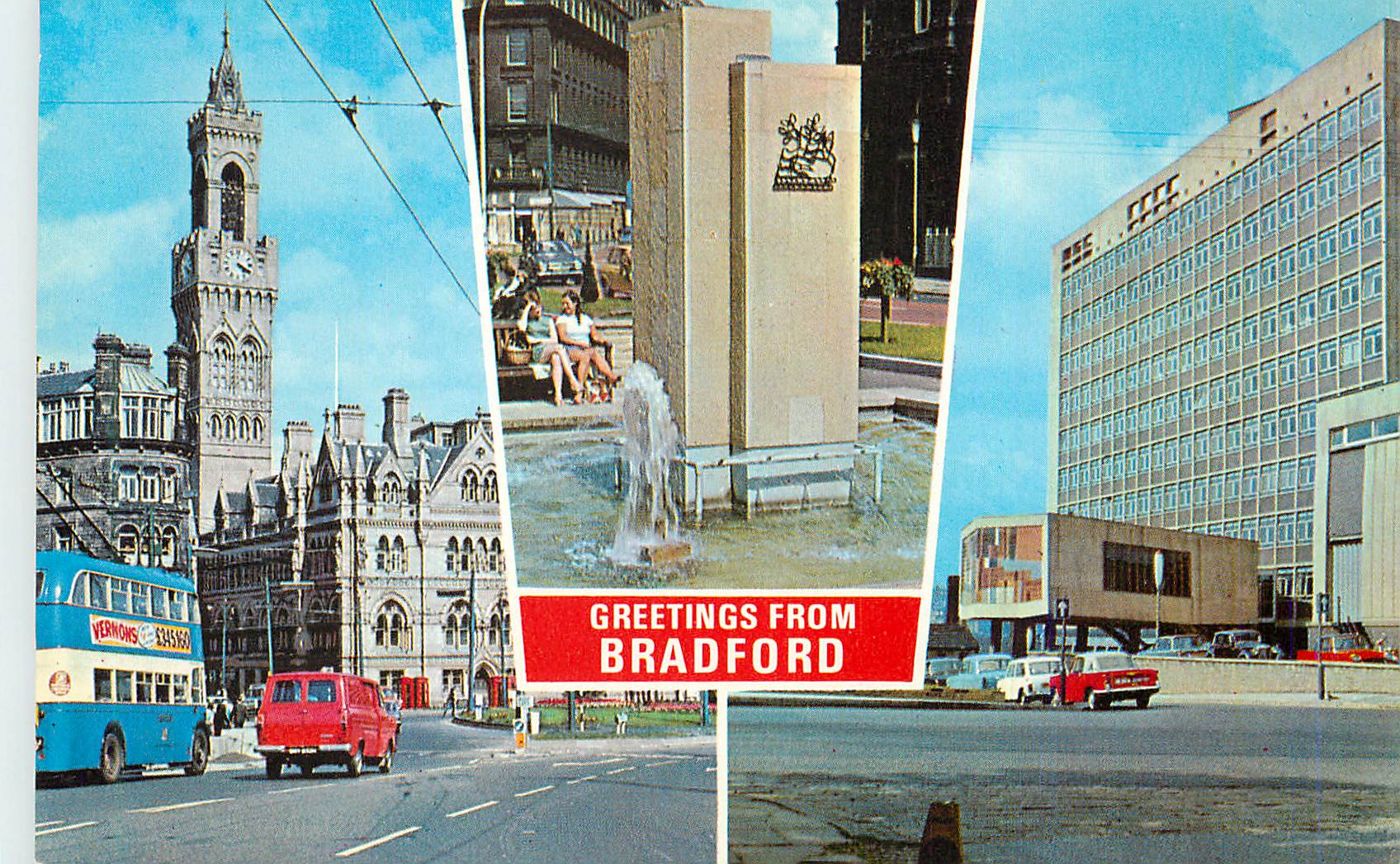 CPM Greatings From Bradford The fountain Town Hall The University
