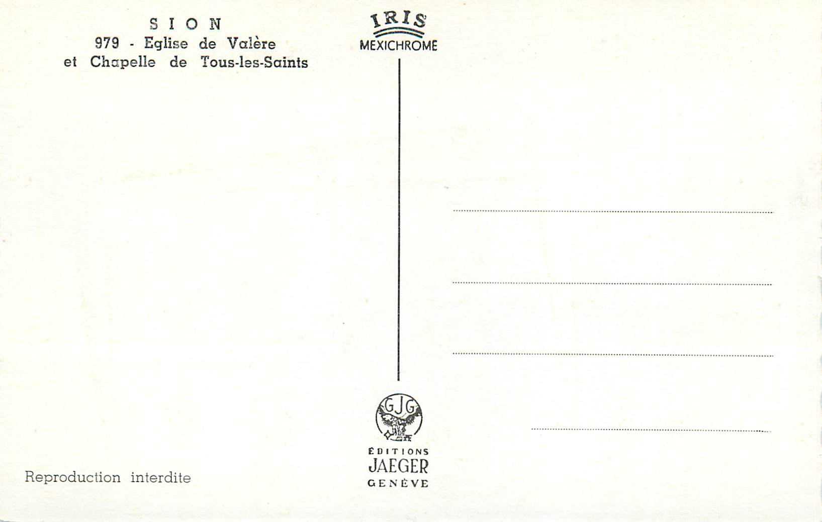 CPM Sion Eglise de Valere et Chapelle de Tous les Saints — Rückseite