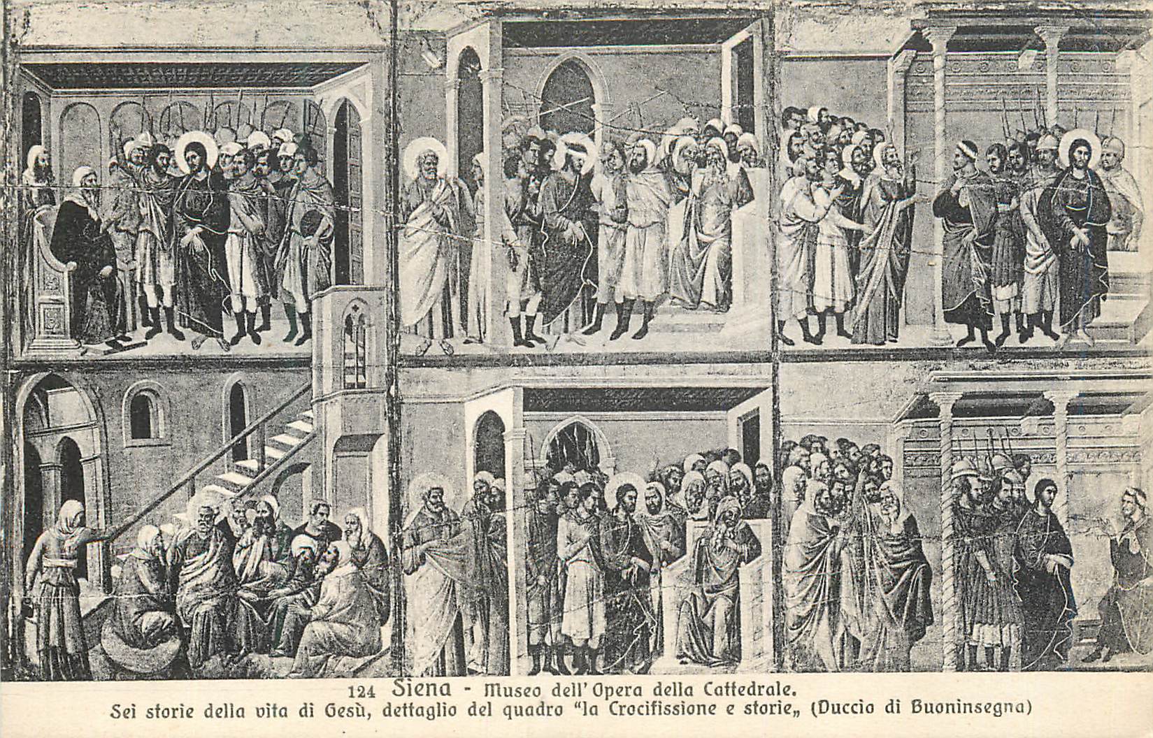 CPA Siena Museo Dell'Opera della Cattedrale Sei Stroie della Vita di Gesu Dettaglio del Quadro La Crocifissione  e Stori