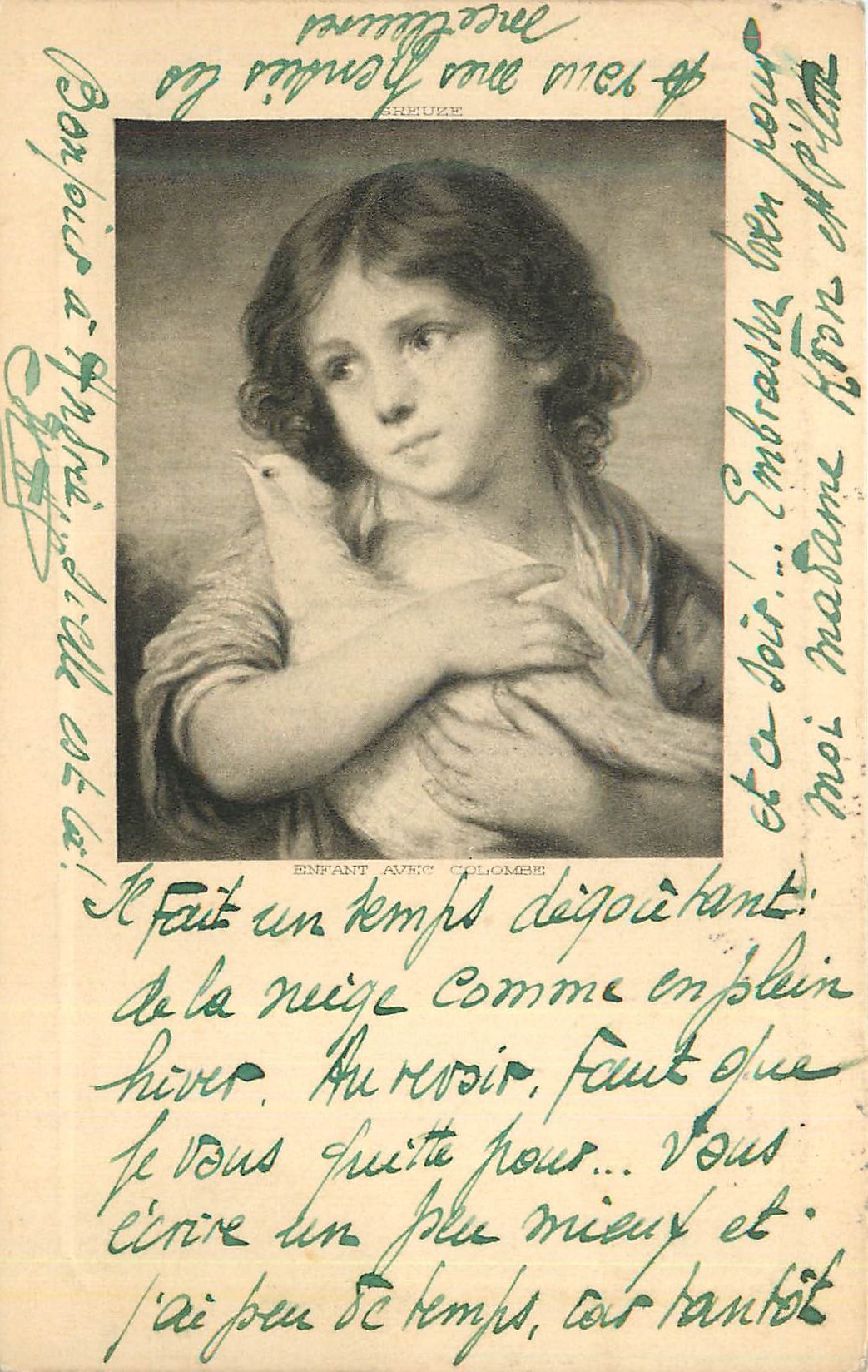 CPA Enfant avec Colombe Greuze