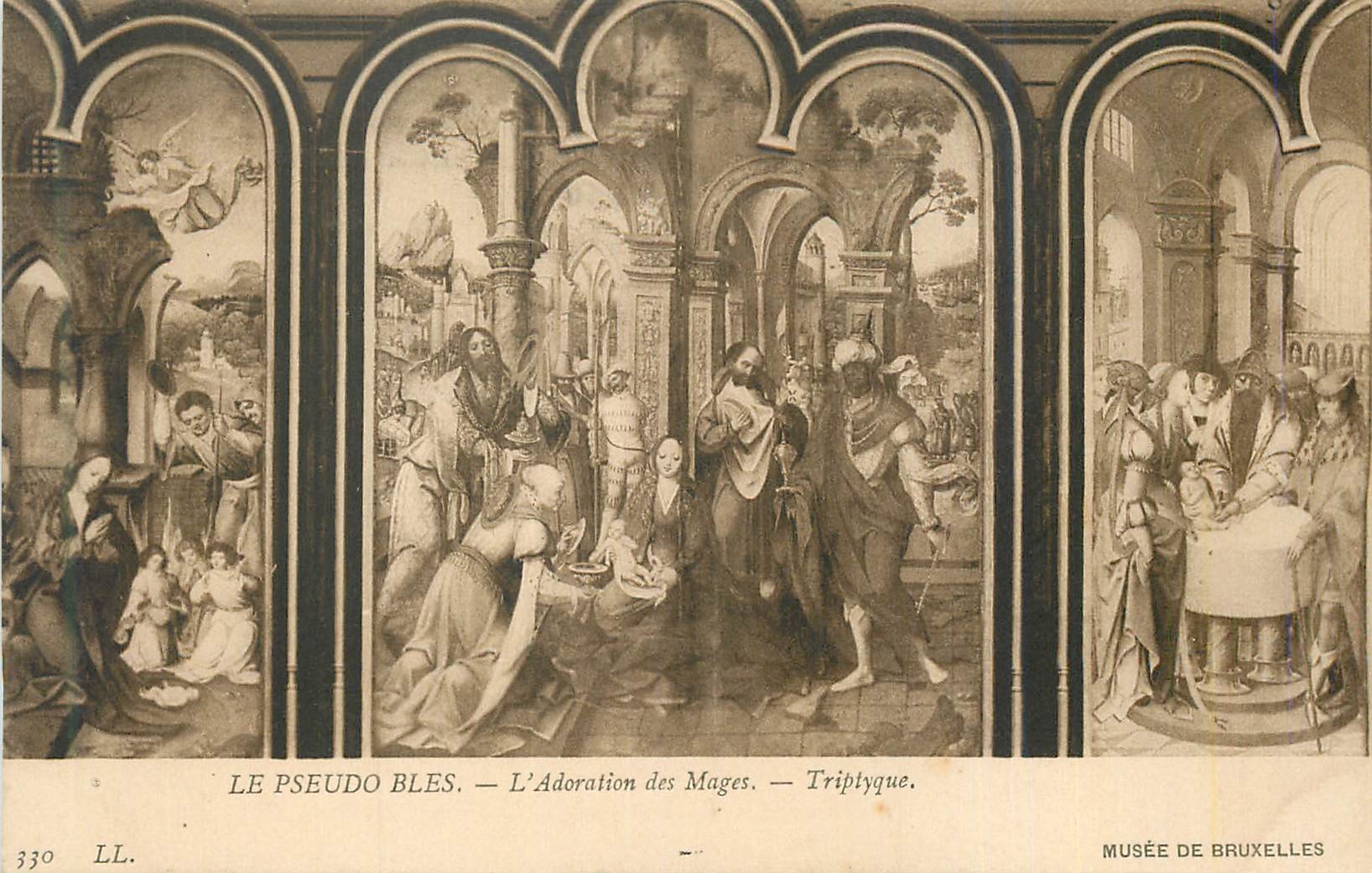 CPA Le Pseudo Bles L'Adortion des Mages Triptyque Musee de Bruxelles