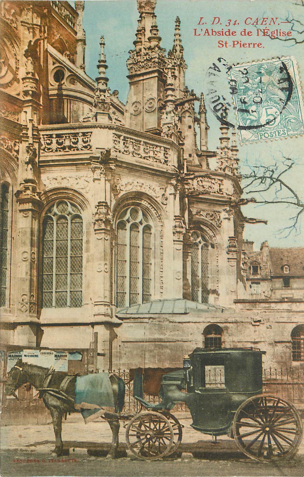 CPA Caen L'Abside de L'Eglise St Pierre Caleche (animee)