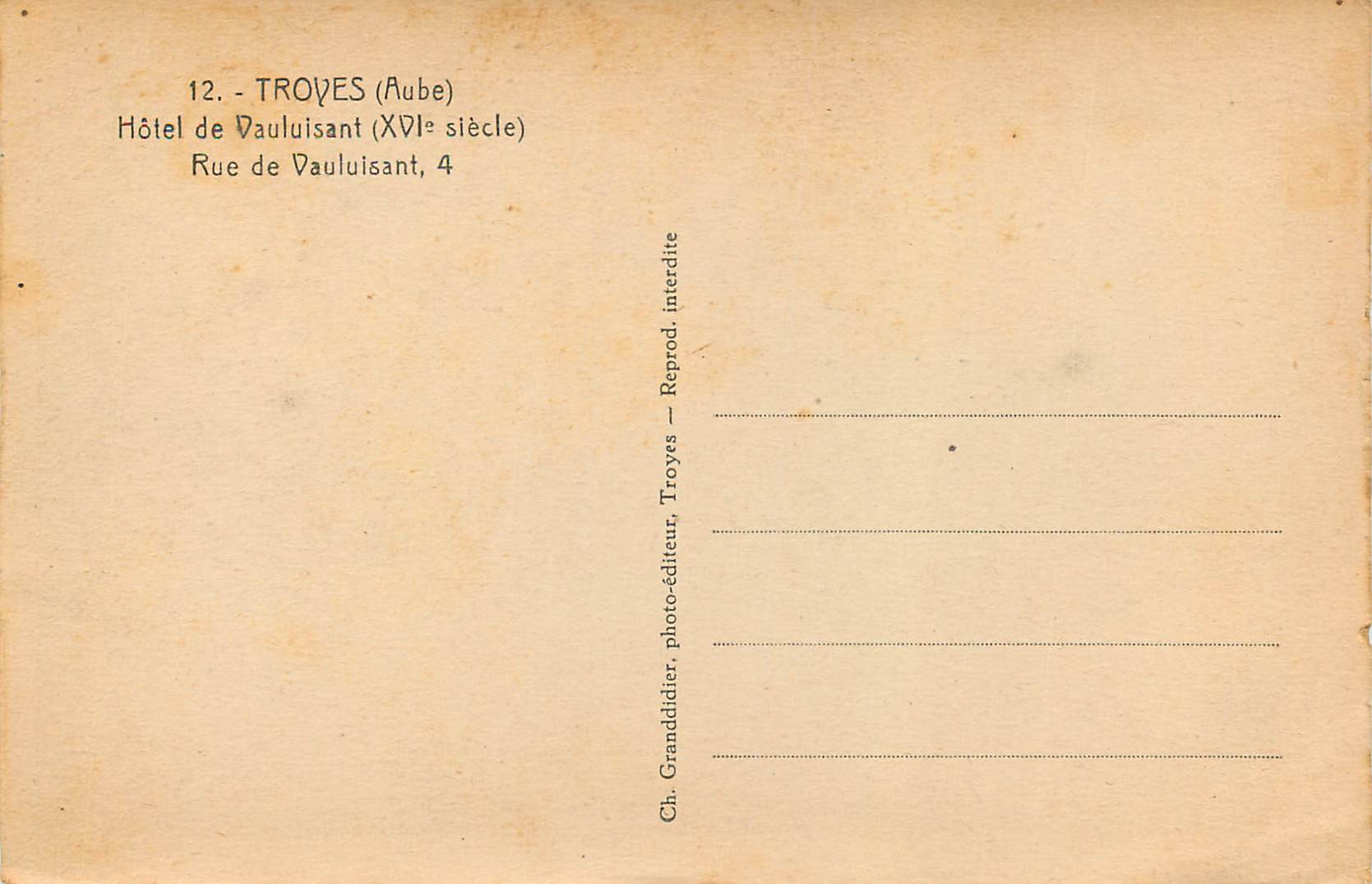 Troyes — Hôtel de Dauluisant — XVIe siècle — Verso