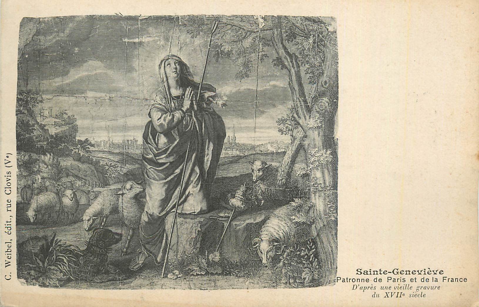 CPA Sainte Genevieve Patronne de Paris et de la France D'apres une Vieille Gravure du XVIIe Siecle