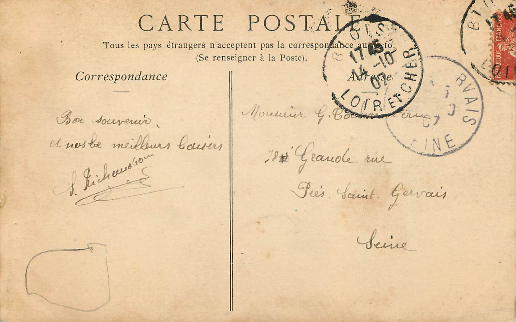 CPA Blois Eglise Saint Vincent de Paul — Verso