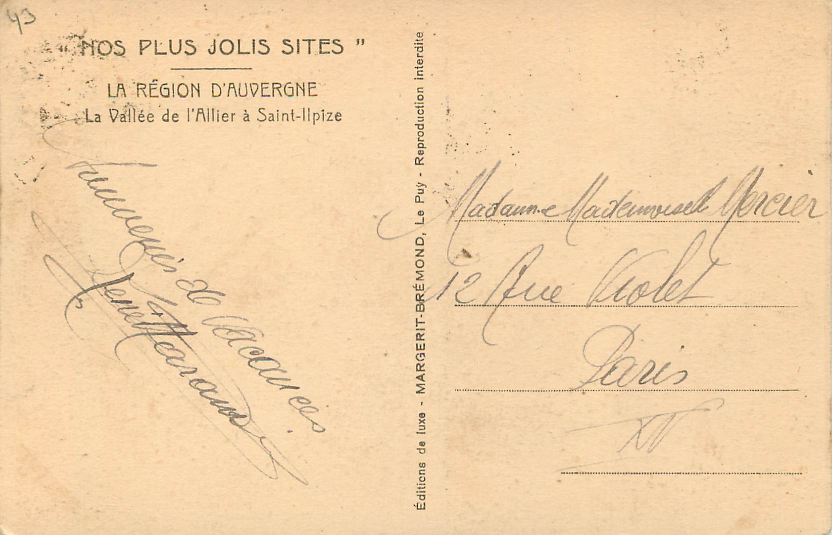 CPA la Region d'Auvergne le Valle de l'Allier a Saint llpize — Rückseite