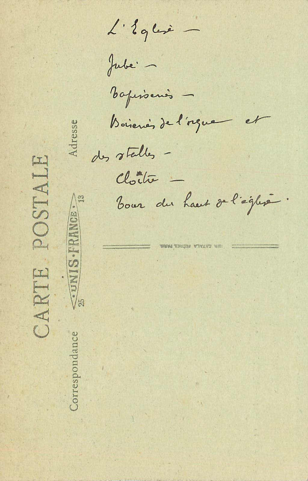 La Chaise-Dieu (Hte-Loire) — Le Jubé de l'Église Abbatiale — A. Ollivier, édit. — Rückseite